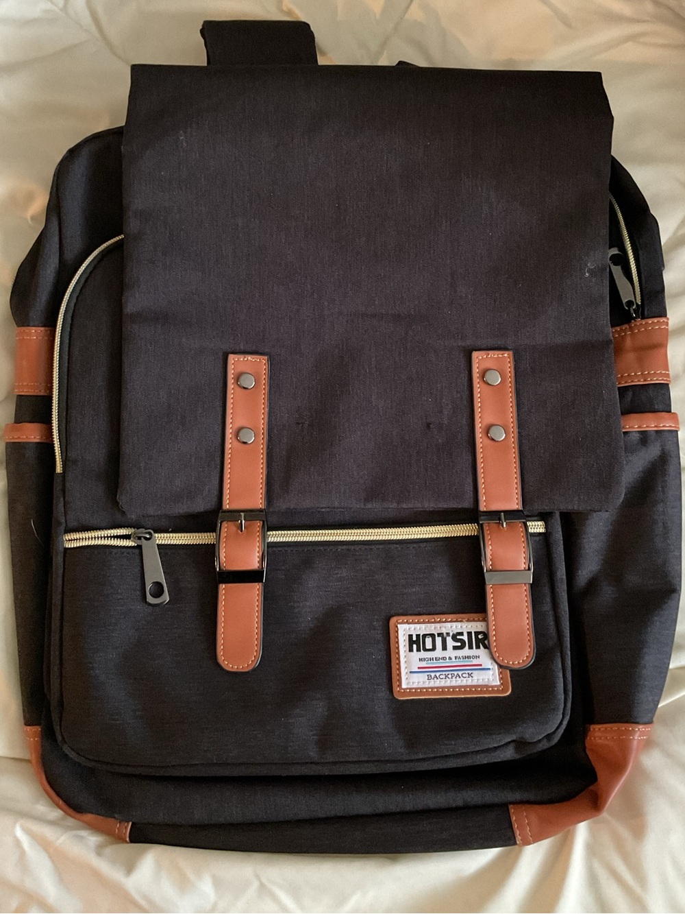 HOT SIR Black and Brown Canvas Backpack